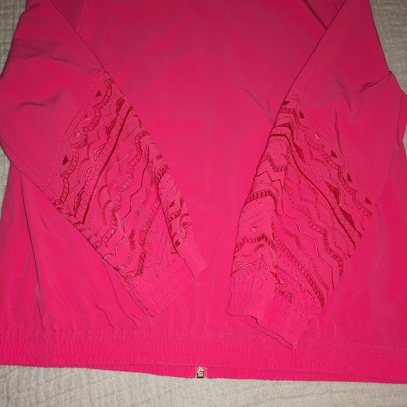 CHICO'S Zenergy Cutout Jacket, Azalea HOT PINK Gold Zip Front Embroidered NWT - Picture 11 of 16
